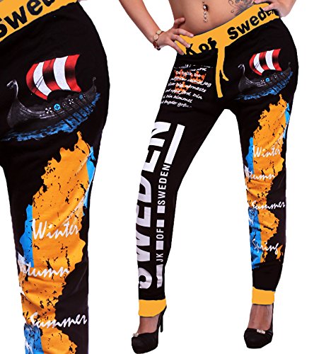 Damen lange Trainingshose | Schweden Sporthose (S fällt größer aus, Schwarz-Gelb)