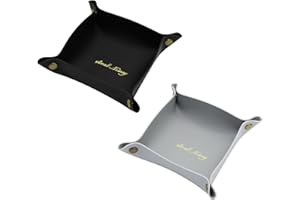 WisePoint Valet Tray 2 PCS, PU Leather Catchall Tray Foldable Bedside Vanity Tray for Men and Women, Stylish Small Tray for Living Room, Bedroom, Study Room, Office (black+gray)