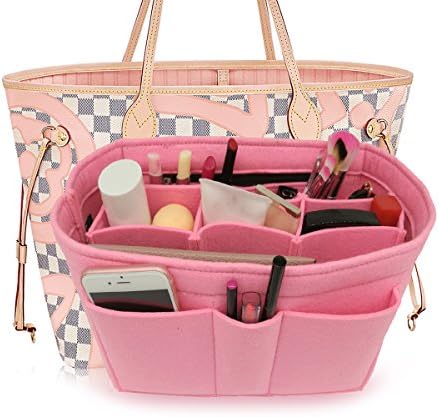 Danslove Felt Insert Fabric Purse Organizer Bag, Bag Insert In Bag with Zipper Inner Pocket Pink S