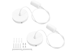 ZHIQIN 2 Piezas Portalámpara E27 de Metal Para Lámparas Colgante Lampara Cuerda Techo Vintage con Cable Ajustable 100 cm para Bar, Cafetería, Tienda de Ropa, Hogar, Hotel(B Blanco)