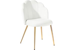 Eufurnibi Velvet Chair for Vanity with Gold Legs, Vanity Desk Chair, Accent Chair for Bedroom, Living Room & Dining Room, Easy Assembly, White