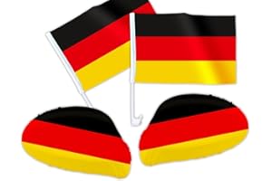 Alsino Kit Tifoso a 4 PZ (2 bandierine per la Macchina + 2 coperture per Gli specchietti retrovisori) Accessorio per Tifosi di Germania Tedesco mondiali Europei Coppa Calcio Estate Festa (DE-01)