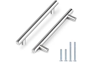 Probrico Polished Chrome Cabinet Door Handles Stainless Steel Furniture Knob Kitchen Cupboard Drawer Pull Hole Spacing 160mm 5" PD201HPC160 15 PCS