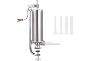 Kensbro 3LBS Poussoir a Saucisse, Acier Inoxydable Poussoir Saucisse Manuel, Verticale Poussoir Saucisse avec 4 Tubes de Remplissage pour Saucisses Maison