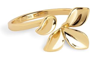 SINGULARU - Ring Zinnia - Justerbar Ring - Mässing med 18 k guldfinish i Blomform - En storlek (20 x 14 mm) - Smycken för Kvi