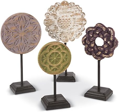 Lone Elm Wood Flowers on Stand (Set of 4), 8" x 0.5" x 15.25"