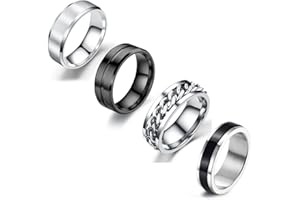 CMUYKIBU Anillo de acero inoxidable para aliviar el estrés de 4 hombres, anillo de tope de cadena torcida, anillo giratorio de banda celta