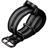 Klassisches Bond Uhrenarmband von ZULUDIVER® aus Nylon, Zulu, Schwarz/Grau gestreift, IP PVD Schließe in Schwarz, 24mm