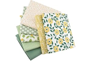 YTFG Cotton Craft Fabric Bundles Patchwork,Fabric Fat Quarters Bundle 7PCS 50 x 40cm Fat Squares Sewing Patchwork Different Pattern Cloths DIY Scrapbooking Artcraft (Green-Flower-50 * 40)