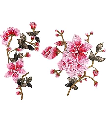 Patch Brodé Thermocollant - Bouquet De Petites Fleurs Roses - Dimensions 15 X 26 Cm - Neuf