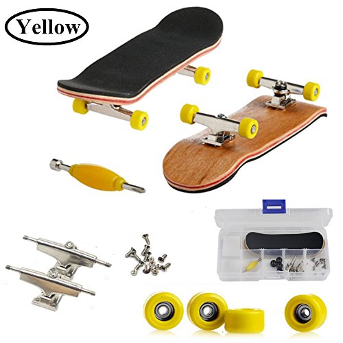 AumoToo Skateboard de Doigt, Professionnel Planche à roulettes Doigt érable Bois Bricolage Assemblée Finger Skates Jouet Jeux de Sport Enfants Noël Cadeau (Jaune)