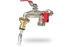 Aqua Control G6354 Robinet de Jardin Premium à Double Sortie 1/2" - 3/4" Pinceau, Laiton, Argent