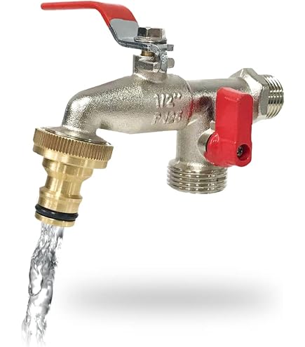 Raccord Double Robinet En Laiton Nickelé - 3 X 5 X 2 Cm, Avec Régulateur, Argenté - 5