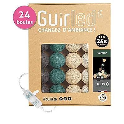 GuirLED Guirlande Lumineuse boules coton LED USB - Chargeur double USB 2A inclus - 3 intensités - 24 boules - Sauvage