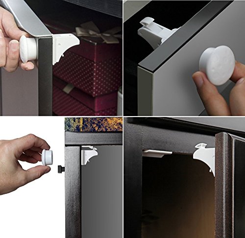 Magnetic Cupboard Locks with Extra Key (6 Locks with 2 Keys) ? Best Baby Care Safety System for Children, Babies & Kids at Home ? Ideal for Baby Proofing & Child-Proofing Cabinets, Drawers, Kitchen Cupboards etc ? No Drilling or Tools Required ? White