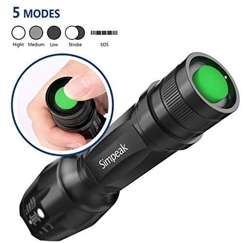 Taschenlampe LED Flashlight, Simpeak Tragbare taktische T6 LED Handheld-Taschenlampe Rotierende Fokus-Fackel, 5 Beleuchtungs-Modi, Zoomable, Wasserdicht, Schwarz - 2