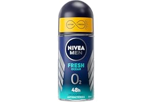 NIVEA MEN Déodorant bille Fresh Ocean 0 % (1 x 50 ml), déodorant homme protection 48 h, soin homme sans sel aluminium & sensation de fraîcheur