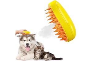 DONUBIIU Cat Steamy Brush, 3 In1 Steamy Cat Brush, Pet Steamer Brush with Rounded Ends, Multifunctional Cat Grooming Brush, Pet Massage Comb, Pet Hair Removal Comb (Yellow)