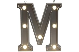 LEDIDO LED Marquee Letter Lights, Little Light Up Letters Battery Powered, Silver Alphabet Letter Sign for Night Light Home Bar Birthday Party Wedding Girls Gifts Christmas Decoration, Mini Silver Letter M