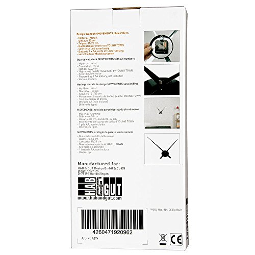 HAB & GUT (A01V10) schlichte Wanduhr BIG TIME ohne Ziffernblatt, hochwertiges Quarzwerk, Farbe: SCHWARZ, Umlauf: 50 cm, Material: Aluminium (kein Kunstoff!) - 6