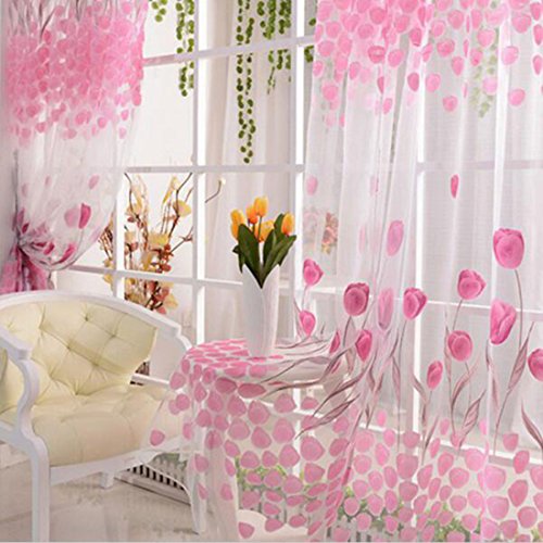 Rosa Tulpe Printed Tüll Vorhangstoffe Sheer Panel amerikanische Land Art - 2