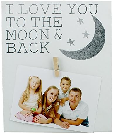 White Peg-on Photo Frame with Silver Glitter Writing - I love you to the moon & back