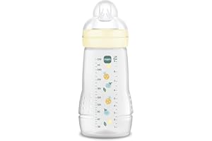 MAM Butelka dla niemowląt, 2-4 miesiące, 270 ml, z smoczkiem 2 średnim przepływem silikonowym, łatwy do utrzymania, łatwy do czyszczenia, łatwy do czyszczenia, neutralny połysk, opakowanie 1 szt