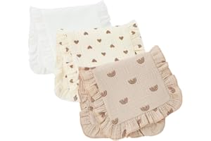 Unicblend - Pack 3 Muselinas Bebé Algodón 40x20 con Volantes. Gasas de Algodón para Bebé Recién Nacido. Multiusos, como Toallita o Mantita para Bebé en Carrito, Cuna, Cambiador. Blanco/Crema/Marrón