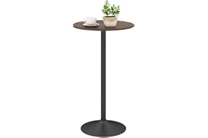 COSTWAY Round Bar Table, Counter Bistro Pub Tables with Fixed Tabletop and Stable Base, Circular Cocktail Dining Table for Home, Office and Kitchen, Holds up to 150kg (1, Brown+Black, 101cm H)