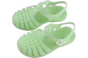 HAOLEI Toddler Girls Jelly Sandals Summer Outdoor Closed Toe Soft Rubber Sole Beach Water Shoes Mary Jane Dress Princess Flat T-Strap Slingback Little Kids Glitter Flats for 1-4 Years