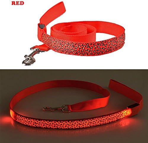 PetFun Dog Fashion Trend Leopard Designer Adjustable LED Flashing Nylon Leash 47.24’’ Long, Various Colors
