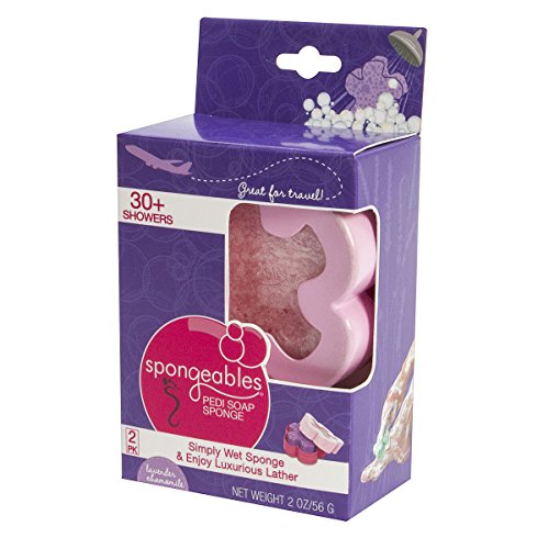 Spongeables 30 Plus Pedi Scrub Infused Foot Buffer with Container Purple Lavender Chamomile Scent