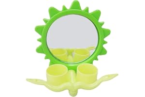 FOGUN XIANJUN Bird Mirror Toy with Perch Feeding Dish Cups Hanging Parrot Feeder Plastic Food Water Bowls for African Greys Budgies