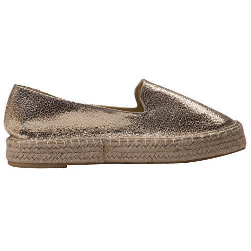 Japanwelt Plateau Espadrilles Damen Glitzer Gold Größe 39 - Sommer Leinenschuhe Slipper mit Plateausohle - 5