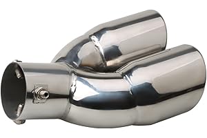 KRTOPO 2.5" 63mm Exhaust tips Stainless Steel Car Exhaust Muffler Auto Throat Double End Silencer, Outlet 3" (Bend Silver)