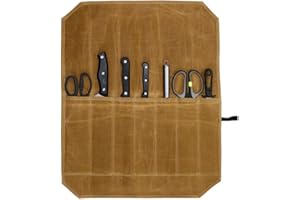 3DTengkit Portable Chef Knife Storage Roll Bag,Heavy Duty Waxed Canvas Knife Bag with 7 Slots,for Kitchen Knife Storage