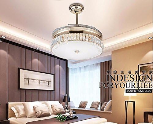 FGSGZ Ceiling Fan Lights Bedroom Led Invisible Crystal Fan Chandelier Gold Color White Light Remote Control 36 Inches