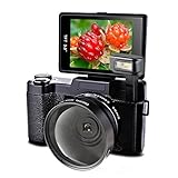 Videokamera Camcorder Full HD 24.0MP Kamera 1080p Digitalkamera 3 Zoll Screen mit Taschenlampe 52MM Weitwinkel Close Up Linse