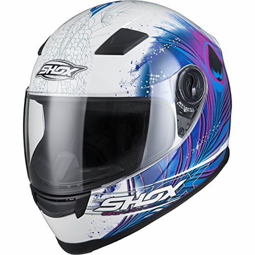 Shox Sniper Peacock Motorcycle Helmet S White/Blue/Pink