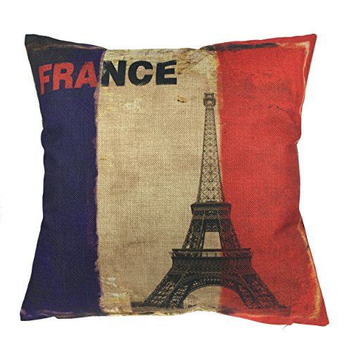 Luxbon France Frankreich Flagge mit Paris Eiffelturm Kissenbezug Kissen Fall Sofa Taille Throw Cover Pillowcase Huelle Couch Stuhl Auto Haus Deko 45 x 45 cm