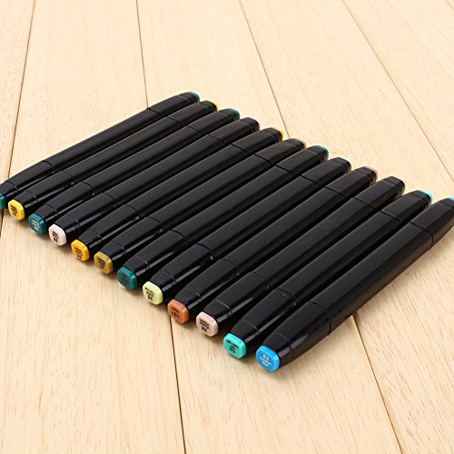Yosoo Twin Brush Marker Set Schüler Student Textmarker Grafitti Manga Künstler Marker mit Aufbewahrungstasche (40 Farben-Schwarz) - 5