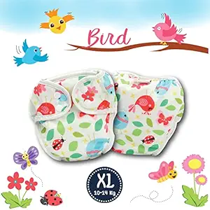 Paw Paw Reusable Cloth Diaper for Babies/Washable Cloth Diapers with Inserts (X-Large (10-14 Kg), Bird Print)