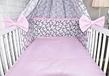 Amilian® Baby Bettwäsche 5tlg Bettset mit Nestchen Kinderbettwäsche Himmel 100x135cm Schmetterling grau/Pünktchen Puderrosa Vollstoffhimmel - 3