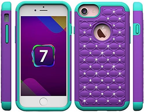 iphone 7 Case,LKXING[Glitter Sparkle Bling]Hybrid 2 in 1 Hard PC+ Soft TPU Impact Protection Shockproof Protective Case For Apple iphone 7 (2016) (purple+mint)