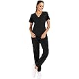 Minty Mint Women's V Neck Stretch Medical Scrub Set w Side Panels