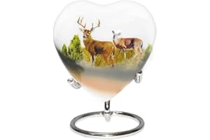 BOLD & DIVINE Deer Print Design Urn | Mini Heart Cremation Urn with Stand & Premium Box | Honor Your Loved One with Urn Heart Shaped - Perfect for Adults & Infants