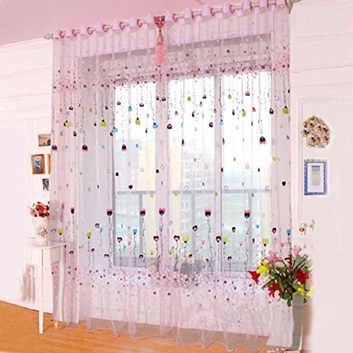 Ouneed 1PC Floral Sheer Tulle Voile Door Curtain Balcony Curtain Panel Sheer (Blue)