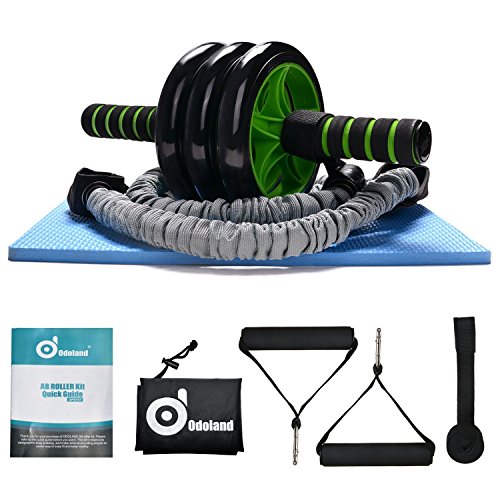 Odoland 3-In-1 AB Wheel Roller Kit AB Roller Pro with Resistant Band,Knee Pad,Anti-Slip Handles,Storage Bag and Training Program - Perfect Abdominal Core Carver Fitness Workout for Abs