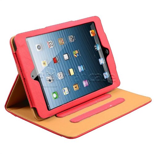 Apple iPad mini Madcase Ledertasche Tasche Etui Cover Case mit Dokument Hülse und Auto Schlaf – Wach Funktion premium Leder – rot - 4