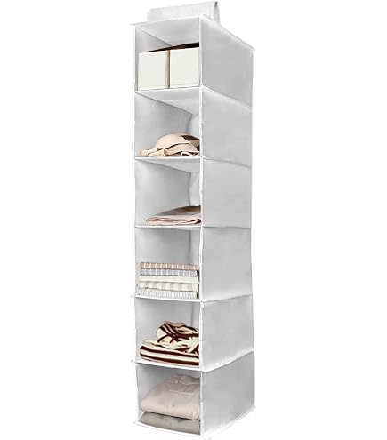 Hängeorganizer Kleiderschrank BIGSO Schrankorganizer Mit 5 Fächern – Hängeaufbewahrung Mit Klettverschluss, Grau, 30x28x133,5 Cm, Aus Polyester & Karton
